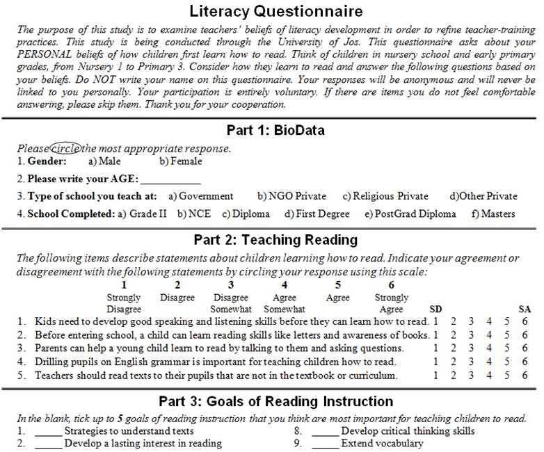 questionnaire examples for research