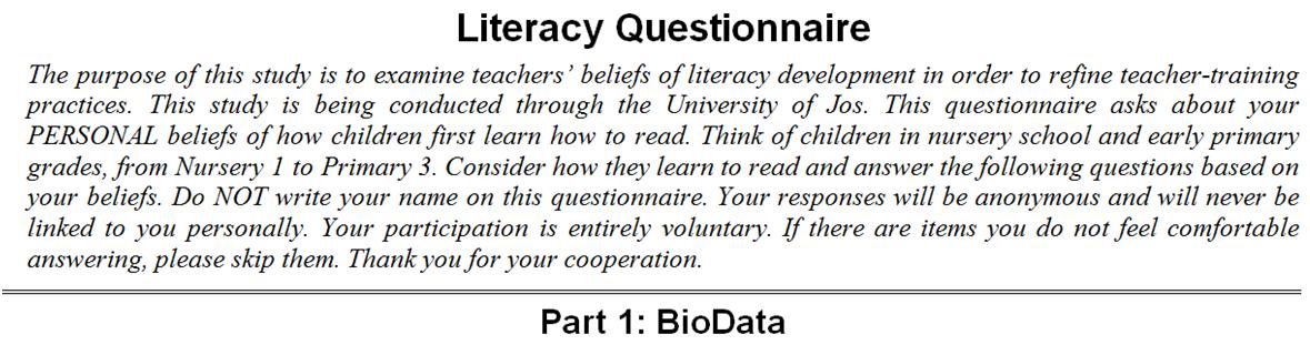 examples of questionnaires for students